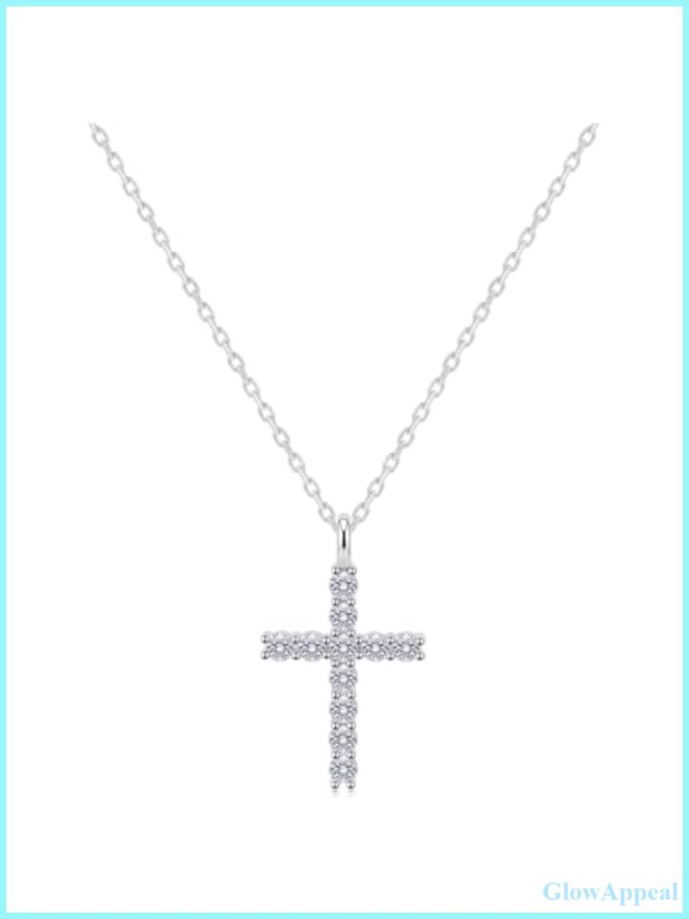Moissanite Cross Necklace 925 Sterling Silver 14K White Gold Plated Pendant